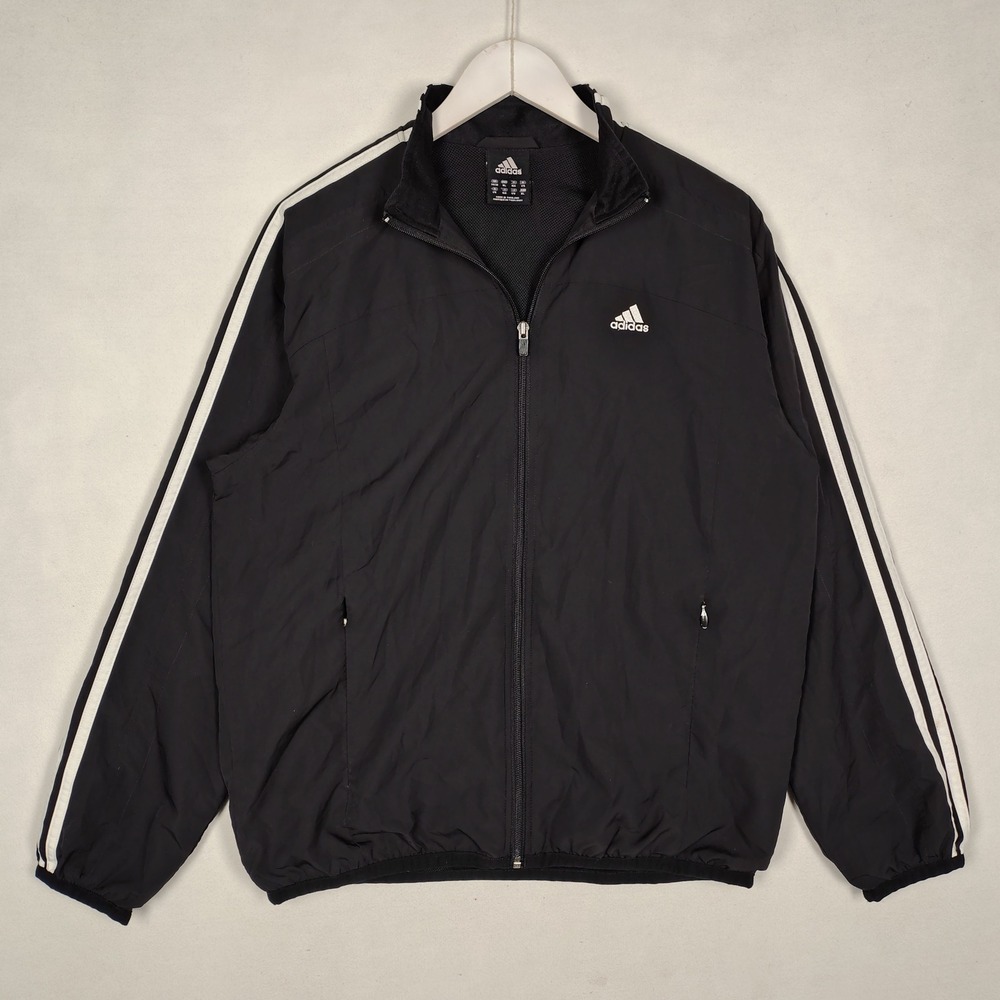 Adidas Climaproof Full-Zip Windbreaker Jacket Black XL 3-Stripe Mesh Lined